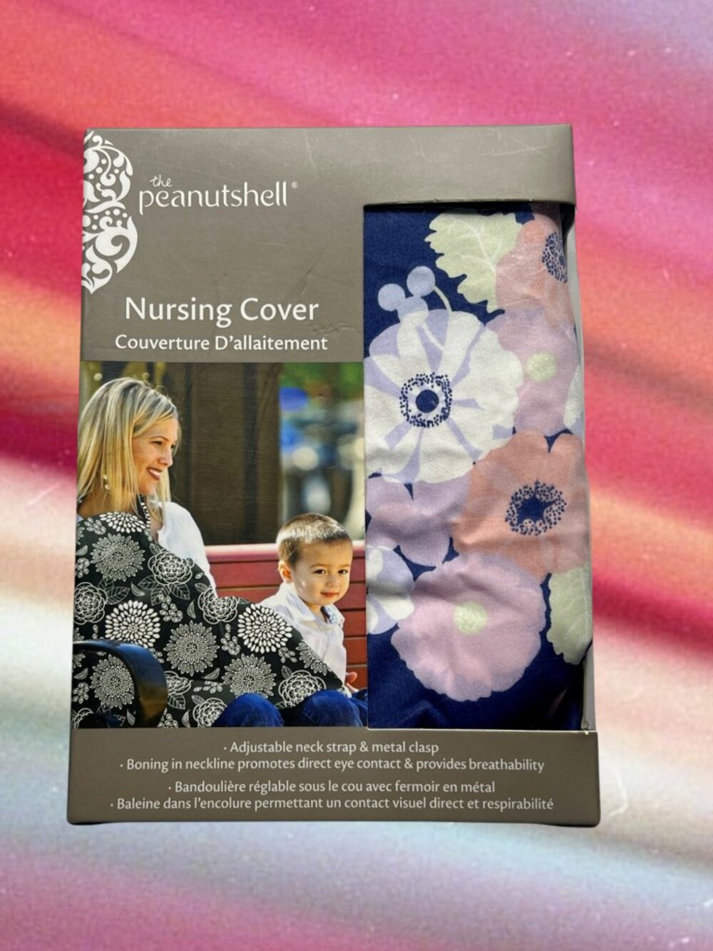 NWT The Peanutshell Nursing Cover Blue Pink Floral Adjustable Neck Strap NEW